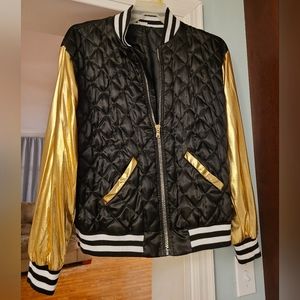 Spirit Halloween Gold and Black Bomber Jacket Adult Medium